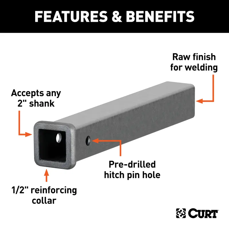 Curt Weld-On Trailer Hitch Receiver Tube – 2" X 18", Raw Steel Construction 1