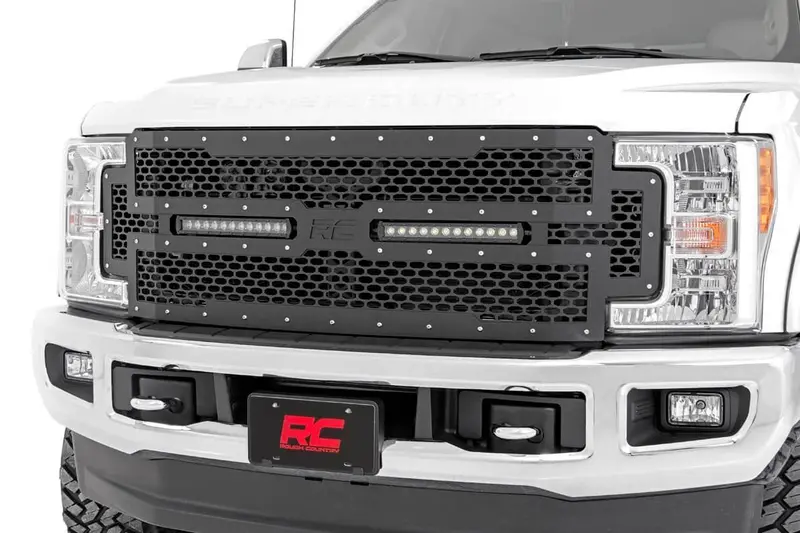 Rough Country Ford Super Duty Mesh Grille With Integrated Dual 12" Black-Series Led Lights 1