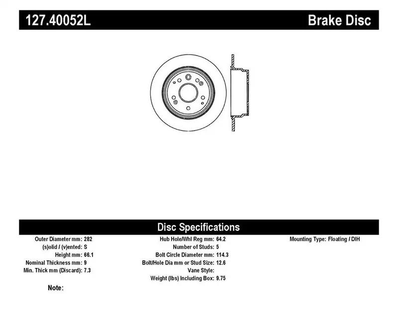 Stoptech 127.40052L Sport Drilled & Slotted Brake Rotor – Rear Left Position 1