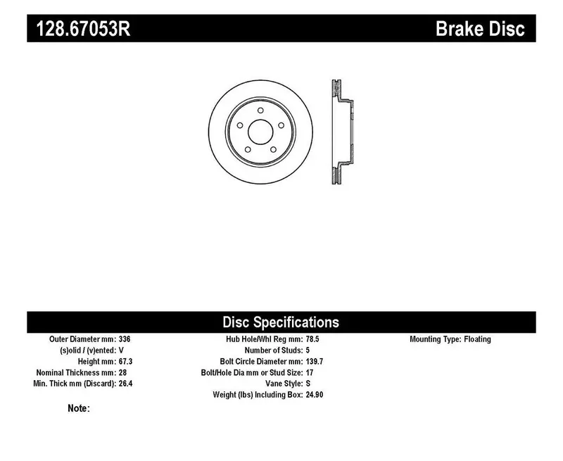Stoptech 128.67053R Front Right Cross-Drilled Performance Brake Rotor 1