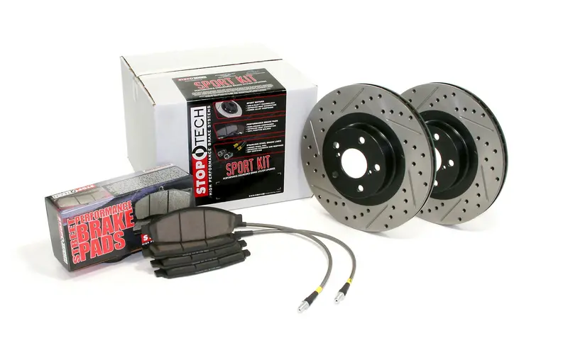 Stoptech 978.66001R Stoptech Sport Axle Pack; Slotted And Drilled; Rear Brake Kit With Brake Lines 1