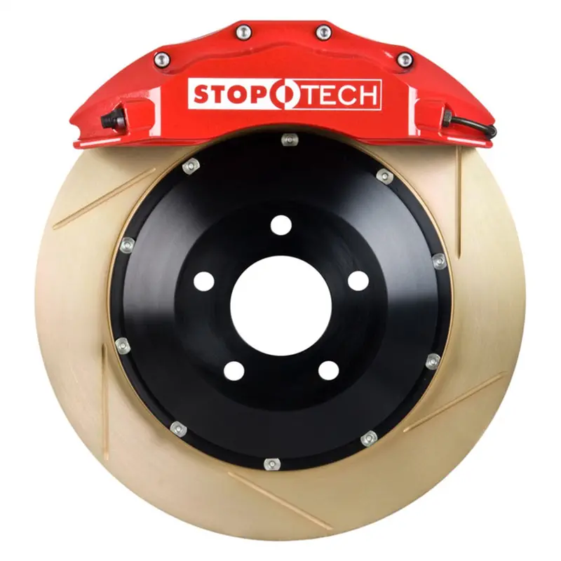 Stoptech Big Brake Kit – Front Slotted Two-Piece Rotors With Red Calipers 1